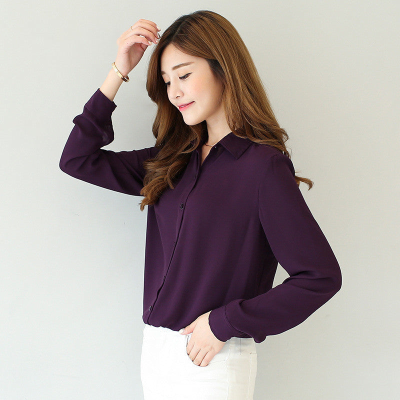 Online discount shop Australia - Fashion Women casual tops Long Sleeve Chiffon Shirt Blouse Simple women's plus size