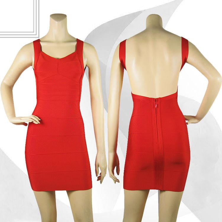 Spaghetti strap celebrity HL bandage dress open back sexy night club party yellow short mini backless dress vestido HL1113