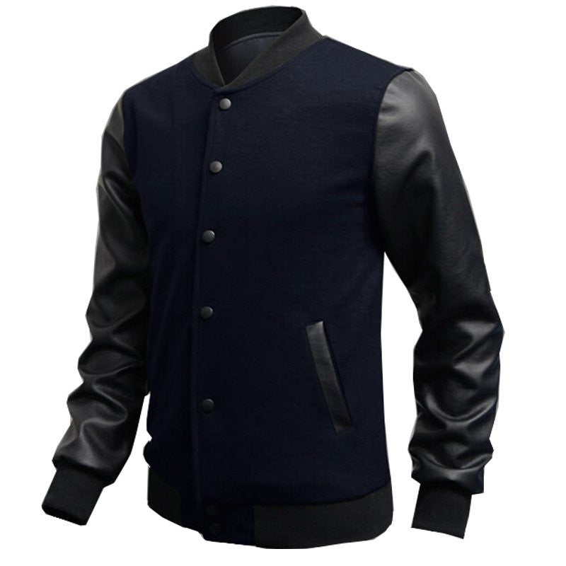 Online discount shop Australia - Mens Fashion Slim Outwear Leather Sleeve Male Personalized Baseball Stitching Leisure Jacket Coat 5 Color
