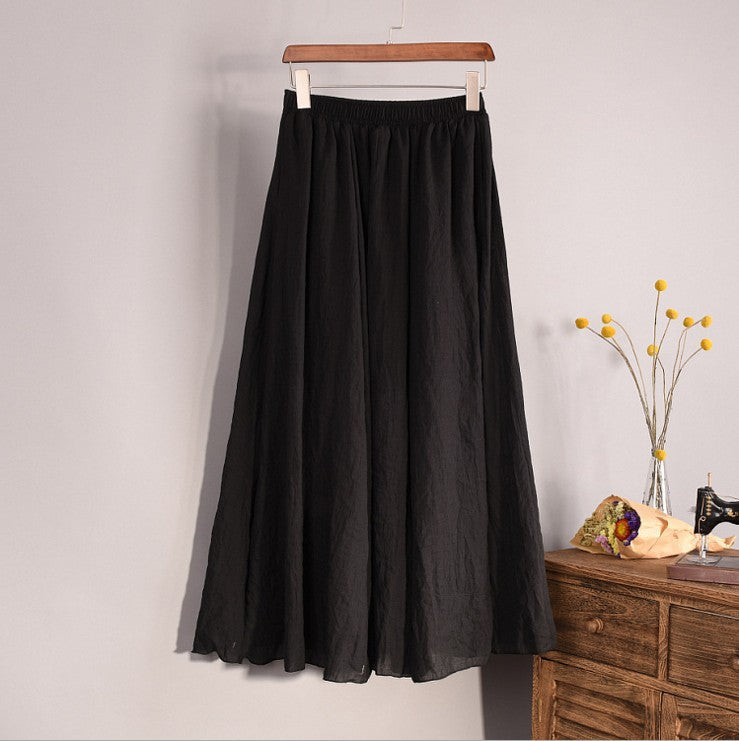 Online discount shop Australia - Fashion Brand Women Top quality Cotton and Linen Long Skirt Elastic Waist A-line Pleated Maxi Beach Vintage Summer Skirts