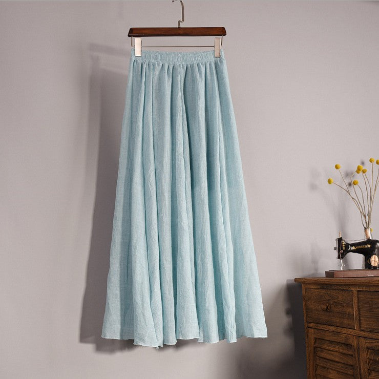Online discount shop Australia - Fashion Brand Women Top quality Cotton and Linen Long Skirt Elastic Waist A-line Pleated Maxi Beach Vintage Summer Skirts