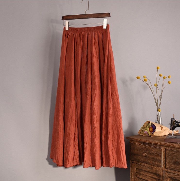 Online discount shop Australia - Fashion Brand Women Top quality Cotton and Linen Long Skirt Elastic Waist A-line Pleated Maxi Beach Vintage Summer Skirts