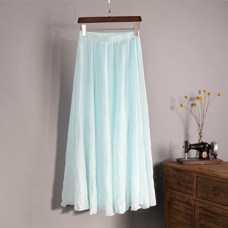Online discount shop Australia - Fashion Brand Women Top quality Cotton and Linen Long Skirt Elastic Waist A-line Pleated Maxi Beach Vintage Summer Skirts