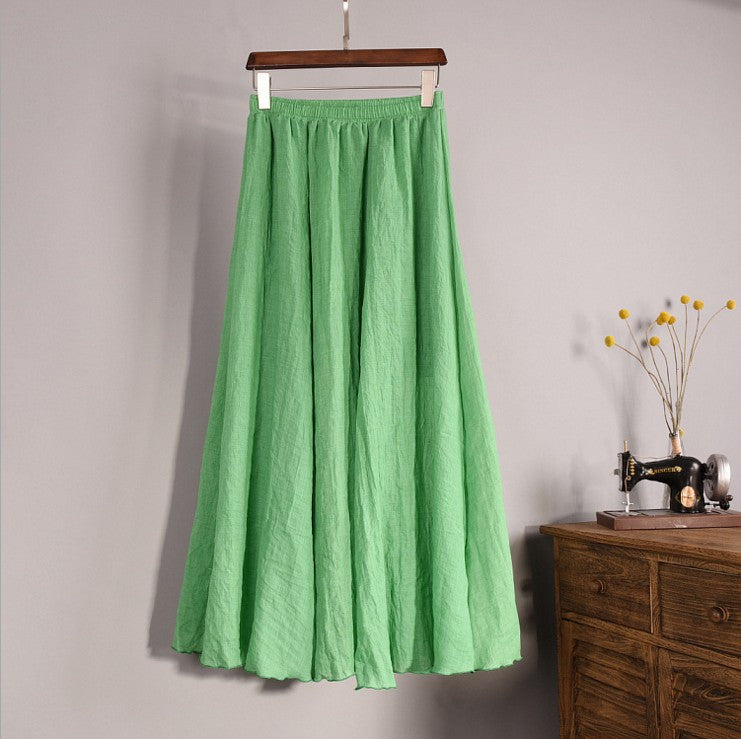 Online discount shop Australia - Fashion Brand Women Top quality Cotton and Linen Long Skirt Elastic Waist A-line Pleated Maxi Beach Vintage Summer Skirts