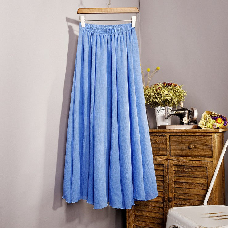 Online discount shop Australia - Fashion Brand Women Top quality Cotton and Linen Long Skirt Elastic Waist A-line Pleated Maxi Beach Vintage Summer Skirts