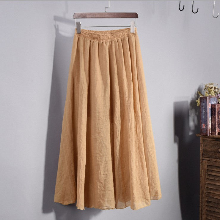 Online discount shop Australia - Fashion Brand Women Top quality Cotton and Linen Long Skirt Elastic Waist A-line Pleated Maxi Beach Vintage Summer Skirts