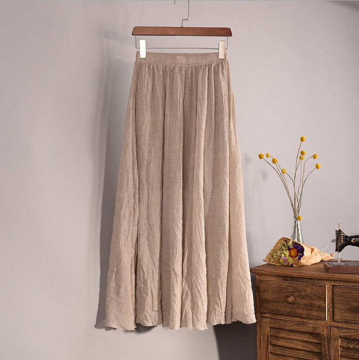 Online discount shop Australia - Fashion Brand Women Top quality Cotton and Linen Long Skirt Elastic Waist A-line Pleated Maxi Beach Vintage Summer Skirts