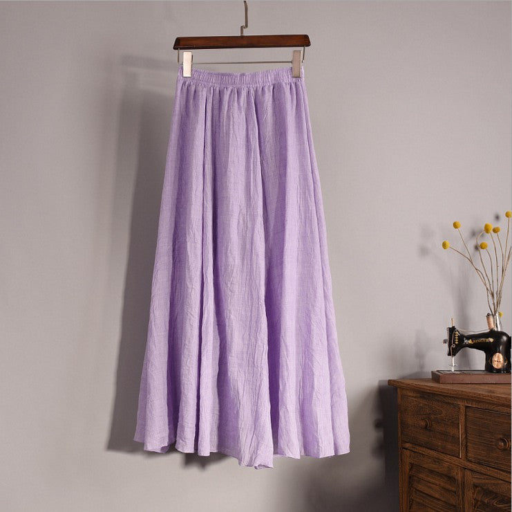 Online discount shop Australia - Fashion Brand Women Top quality Cotton and Linen Long Skirt Elastic Waist A-line Pleated Maxi Beach Vintage Summer Skirts