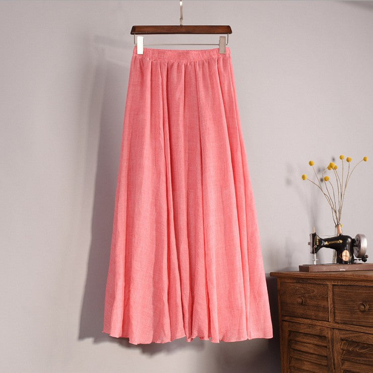 Online discount shop Australia - Fashion Brand Women Top quality Cotton and Linen Long Skirt Elastic Waist A-line Pleated Maxi Beach Vintage Summer Skirts