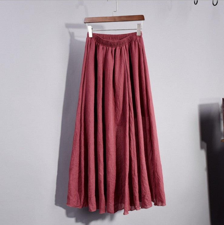 Online discount shop Australia - Fashion Brand Women Top quality Cotton and Linen Long Skirt Elastic Waist A-line Pleated Maxi Beach Vintage Summer Skirts