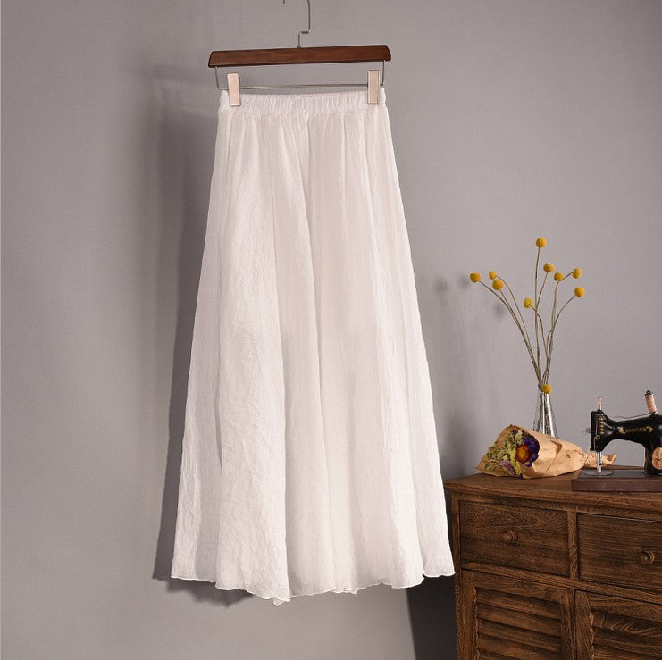 Online discount shop Australia - Fashion Brand Women Top quality Cotton and Linen Long Skirt Elastic Waist A-line Pleated Maxi Beach Vintage Summer Skirts