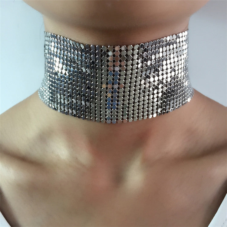 Punk Style Jewelry Wide Mesh Choker Gold Plated Alloy Statement Necklace For Women