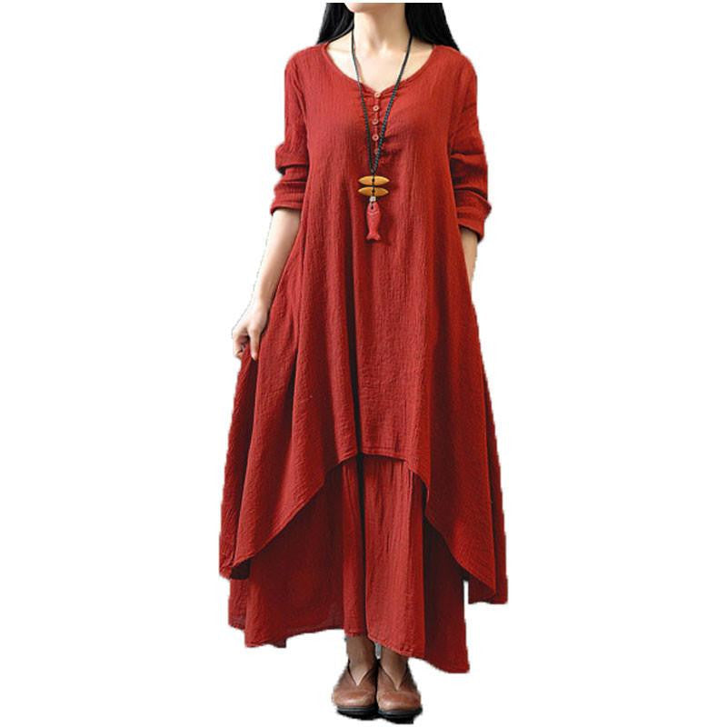 Zanzea Spring Autumn Fashion Women Casual Loose Long Sleeve V-Neck Dress Boho Solid Long Maxi Dress Vestidos Plus Size 5XL