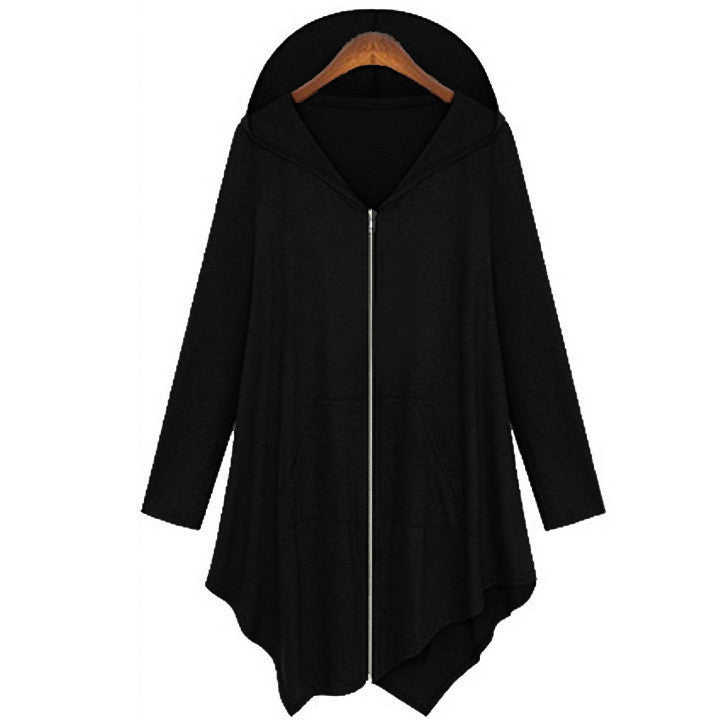 Online discount shop Australia - Cotton Trench Coat Women Hoodied Overcoat Female Zipper Cardigans Grey/ Black Color Plus Size 4XL