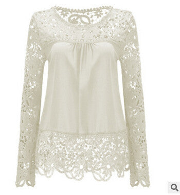 Women Fashion Elegant Lace Blouse Shirt Chiffon Long Sleeve Tops Plus Size Women Clothing 15 Colors S-7XL