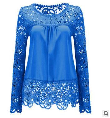 Women Fashion Elegant Lace Blouse Shirt Chiffon Long Sleeve Tops Plus Size Women Clothing 15 Colors S-7XL
