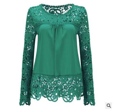 Women Fashion Elegant Lace Blouse Shirt Chiffon Long Sleeve Tops Plus Size Women Clothing 15 Colors S-7XL