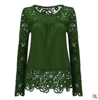 Women Fashion Elegant Lace Blouse Shirt Chiffon Long Sleeve Tops Plus Size Women Clothing 15 Colors S-7XL