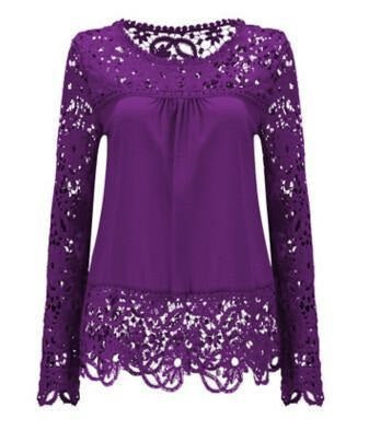 Women Fashion Elegant Lace Blouse Shirt Chiffon Long Sleeve Tops Plus Size Women Clothing 15 Colors S-7XL