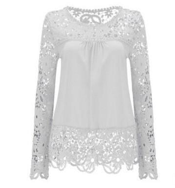 Women Fashion Elegant Lace Blouse Shirt Chiffon Long Sleeve Tops Plus Size Women Clothing 15 Colors S-7XL