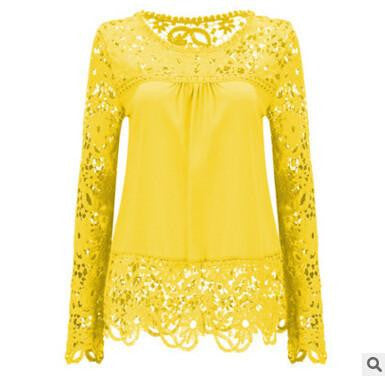 Women Fashion Elegant Lace Blouse Shirt Chiffon Long Sleeve Tops Plus Size Women Clothing 15 Colors S-7XL