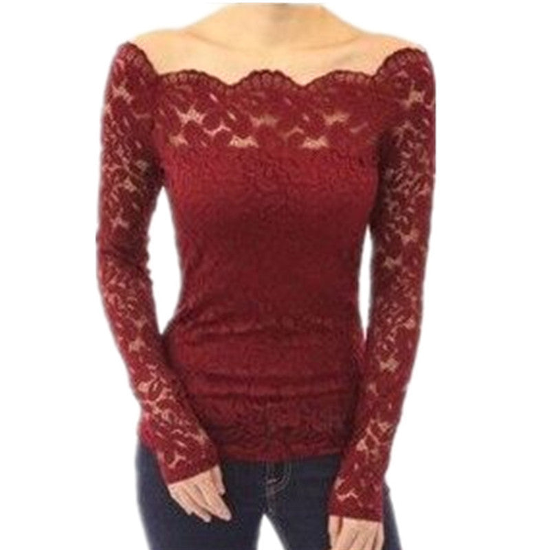 Online discount shop Australia - 4 Colors Sexy Women Off Shoulder Slash Neck Lace Crochet Shirts Long Sleeve Slim Casual Tops Blouse