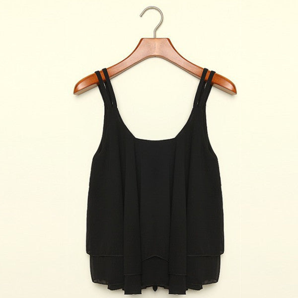 Women Strap Tank Tops Sleeveless White Chiffon Casual T-shirt Vest Crop Tops Camis S M L XL 2XL 3XL 4XL