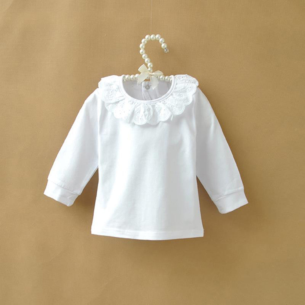 Autumn Children T shirt Baby Girls Tops Cotton Long Sleeve White Shirts for Girls Lace Collar Kids Clothes Girls T shirt - CelebritystyleFashion.com.au online clothing shop australia