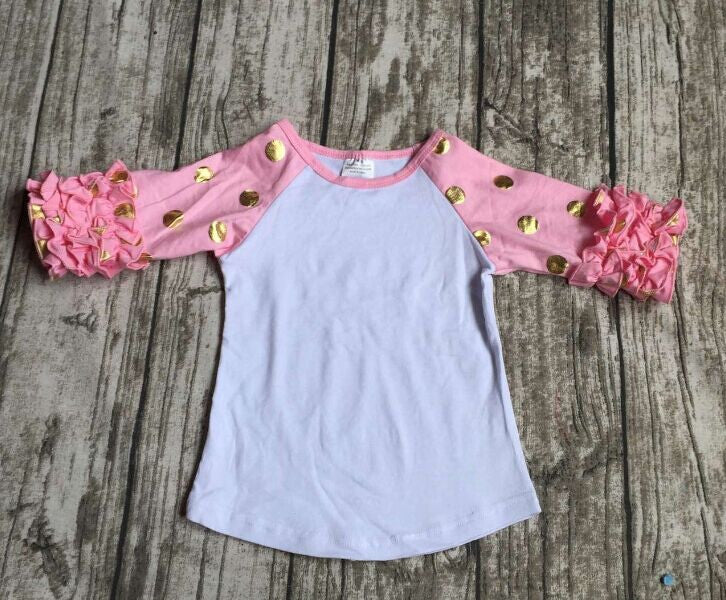 girls clothes raglan tops girls casual tops 7 color gold polka dot girls Autumn top girls icing raglans t shirt - CelebritystyleFashion.com.au online clothing shop australia