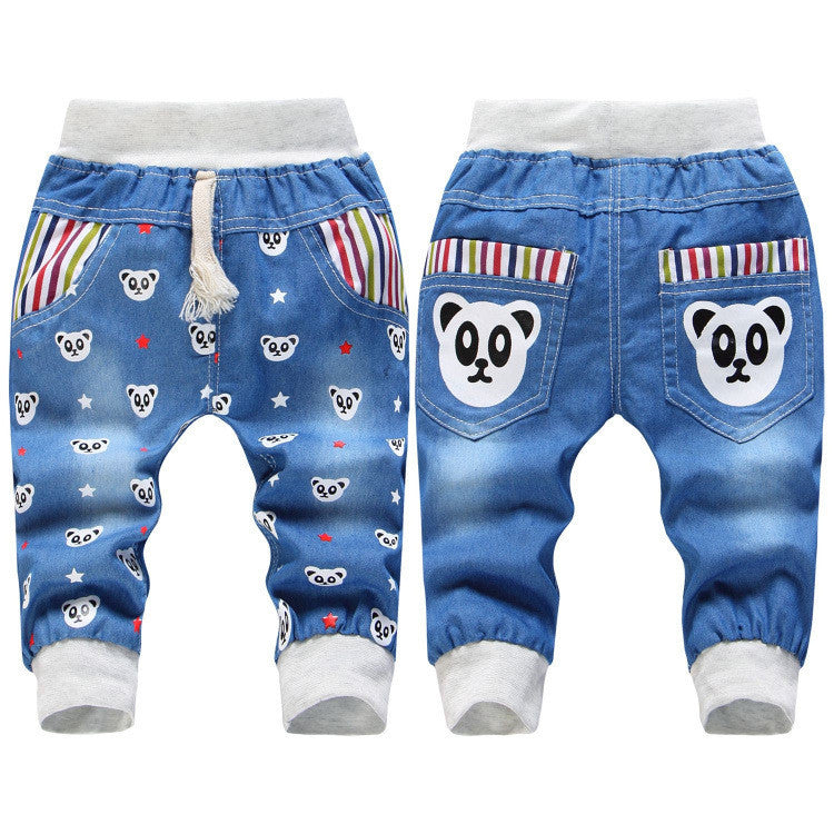 New Kids Jeans Elastic Waist Straight Bear Pattern Denim Seventh Pants Retail Boy Jeans For 2-5 Years WB142 - CelebritystyleFashion.com.au online clothing shop australia