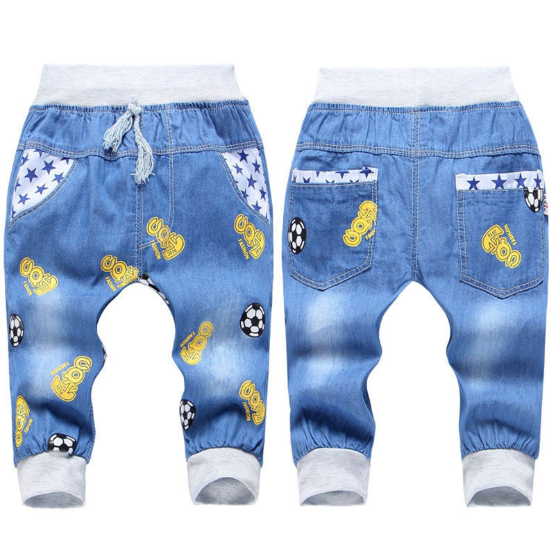 New Kids Jeans Elastic Waist Straight Bear Pattern Denim Seventh Pants Retail Boy Jeans For 2-5 Years WB142 - CelebritystyleFashion.com.au online clothing shop australia