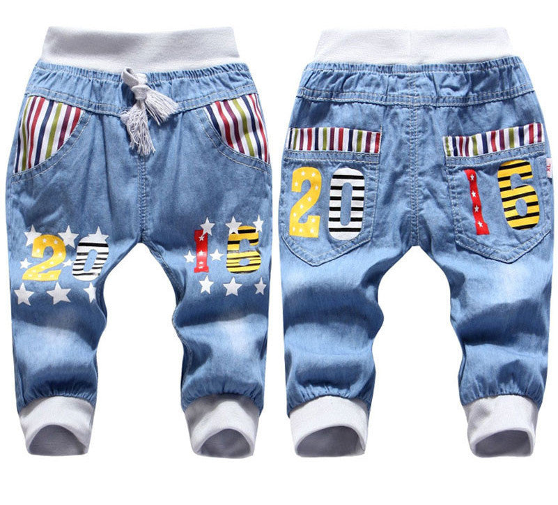 Kids Jeans Elastic Waist Straight Cartoon Jeans Denim Seventh Pants Retail Jeans For Kids 2-5 Y WB141 - CelebritystyleFashion.com.au online clothing shop australia