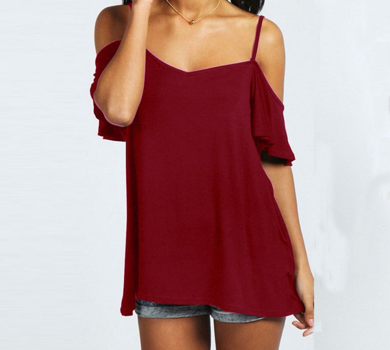 Online discount shop Australia - Fashion T Shirt  Sexy Women Slash Neck Short Sleeve Off Shoulder Casual Solid Stretch Top Tees Plus Size Tops