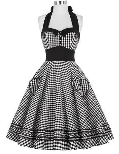 Women Dress Plus Size Audrey Hepburn Gowns Plaid Robe 50's 60s Vintage Rockabilly Pin Up Swing Dress