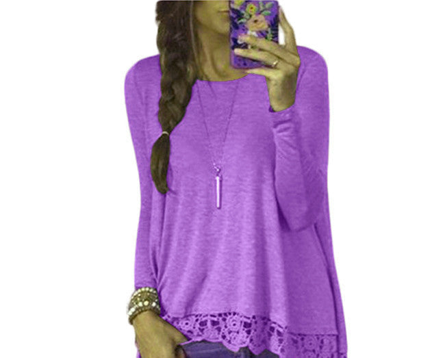 Plus Size Clothing Women Blouses Long Sleeve Floral Crochet Casual Loose Blouse Ladies Shirt Tops