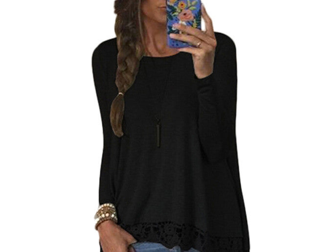 Plus Size Clothing Women Blouses Long Sleeve Floral Crochet Casual Loose Blouse Ladies Shirt Tops