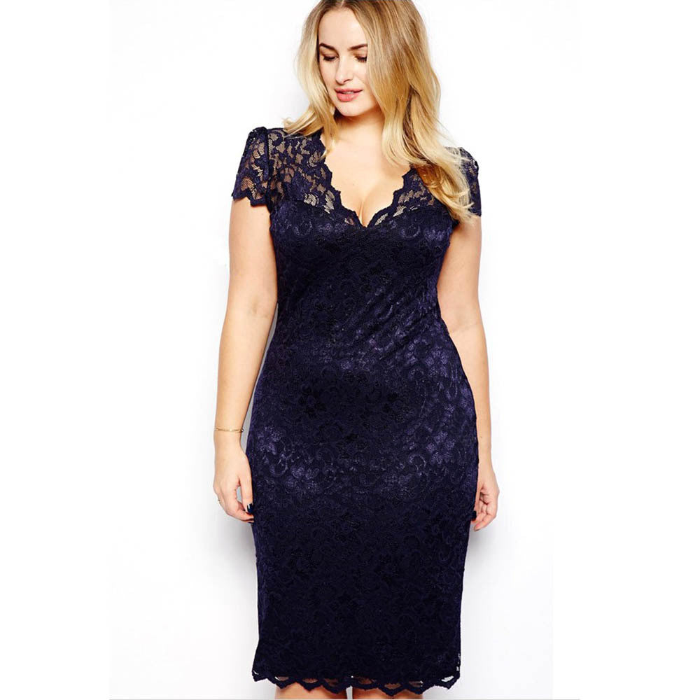 Plus Size Women's Lace Stretch Cocktail Party Bodycon Pencil Dress