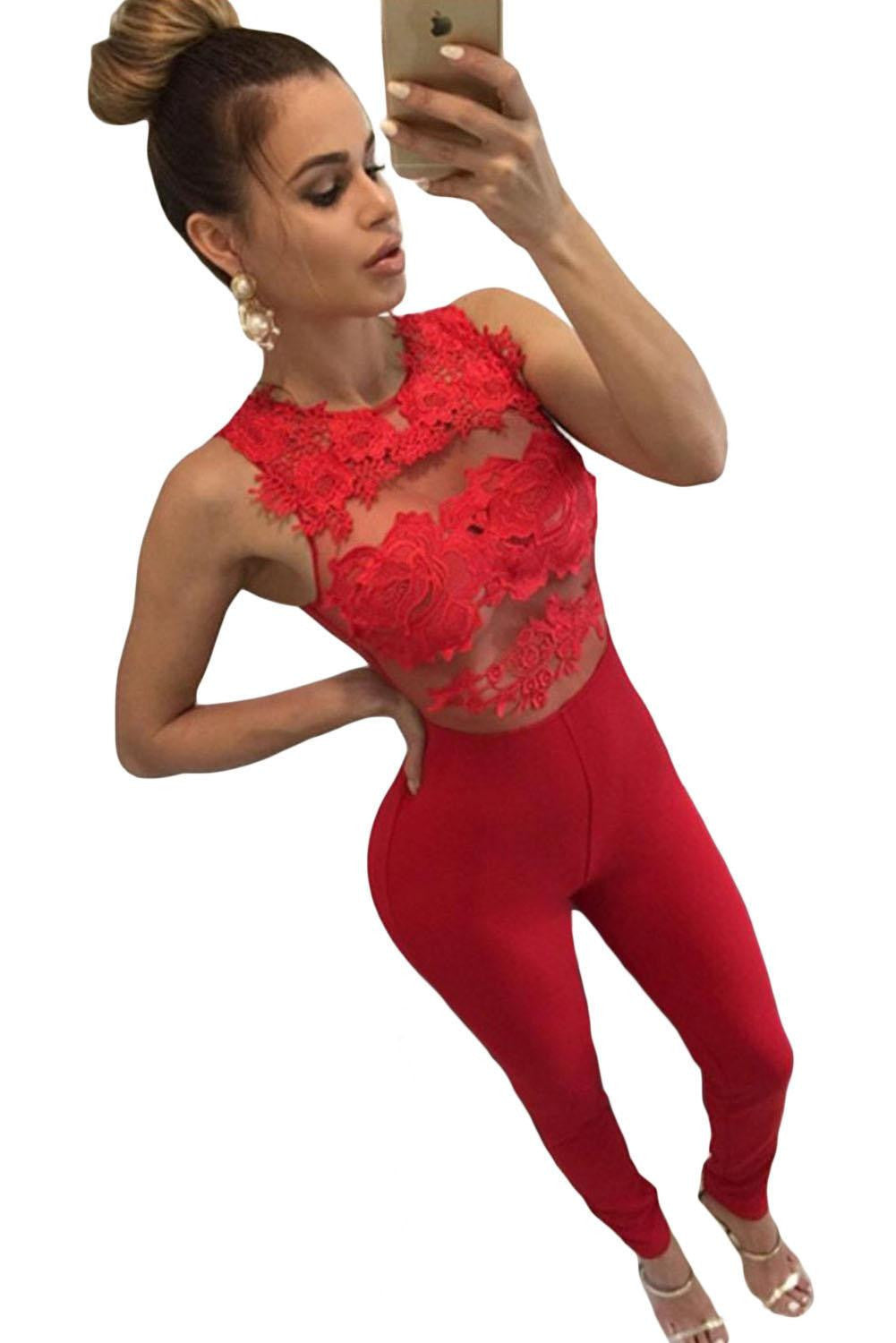 Online discount shop Australia - Dear-Lover Jumpsuits Women Long Pants Casual Black Lace Leather Splice Flare Open Back Party Sexy Club Rompers Macacao LC64037