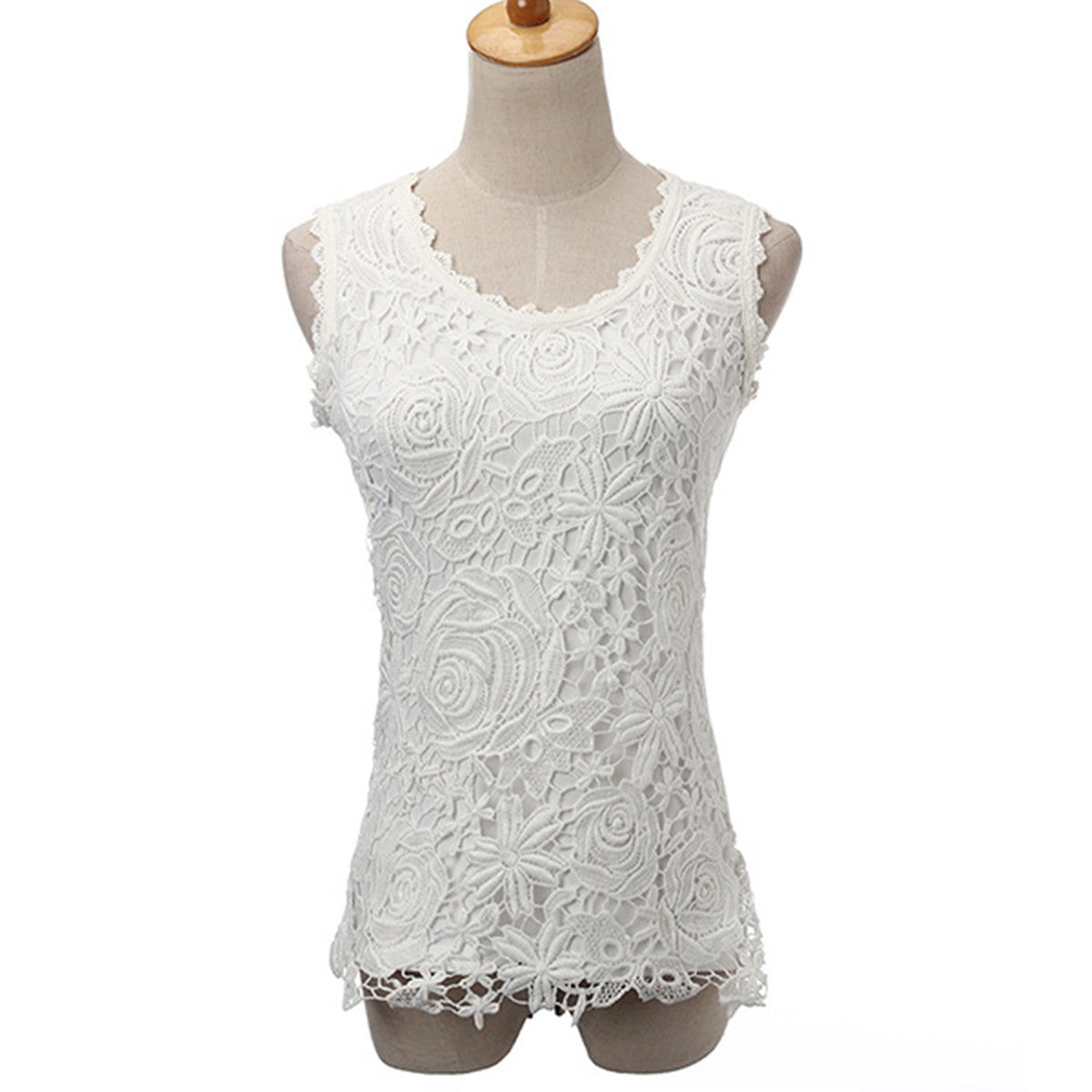 Womens Tops Lace Crochet Shirts Sleeveless Black White Blouse Plus Size 4XL