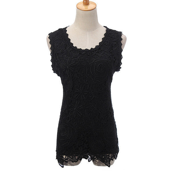 Womens Tops Lace Crochet Shirts Sleeveless Black White Blouse Plus Size 4XL