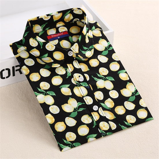 Online discount shop Australia - Brand New Flower Blouse Shirt Women Long Sleeve Fruit Shirt Lemon Printed Ladies Blouses Casual  Plus Size Tops