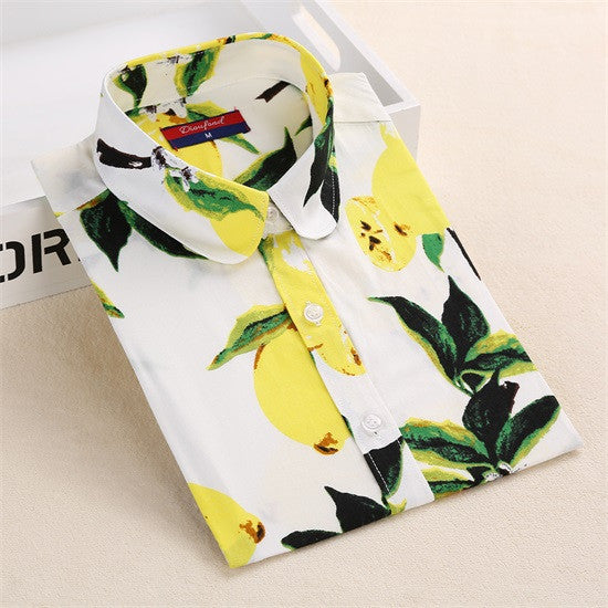 Online discount shop Australia - Brand New Flower Blouse Shirt Women Long Sleeve Fruit Shirt Lemon Printed Ladies Blouses Casual  Plus Size Tops