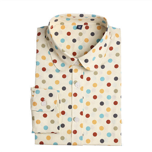 Polka Dot Blouse Long Sleeve Shirt Women Blouses Cotton Women Shirts Red Blue Dot Top Women Tops