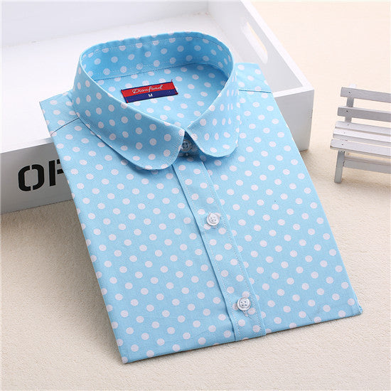 Polka Dot Blouse Long Sleeve Shirt Women Blouses Cotton Women Shirts Red Blue Dot Top Women Tops