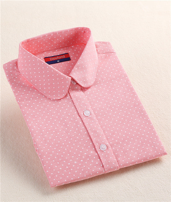 Polka Dot Blouse Long Sleeve Shirt Women Blouses Cotton Women Shirts Red Blue Dot Top Women Tops