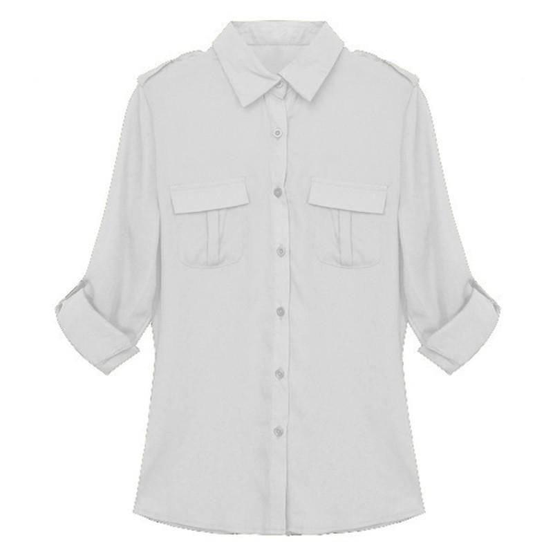 Women Chiffon Blouse Turn-down Collar Long Sleeve Black White Tops Plus Size S-3XL Shirts