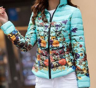 Online discount shop Australia - Jacket Slim Down Cotton Parkas Womens Flower Coats Plus Size Zippers Outerwear Woman Clothing LJ2761