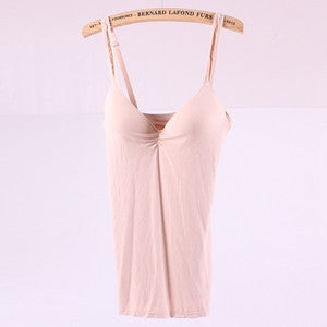 Women Strap Tops Built In Bra Bra Modal Cotton Soft Tank Cami Top