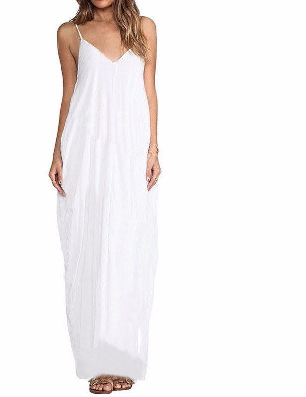 Online discount shop Australia - 3 Colors Sundress Beach Summer Women Dress Boho Strapless Sexy V-neck Sleeveless Baggy Long Maxi Dresses Plus Size