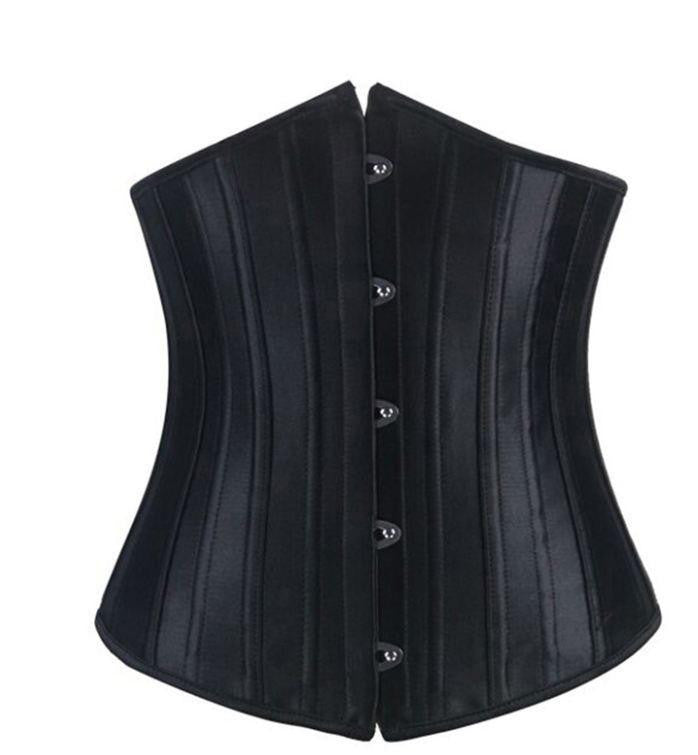 Online discount shop Australia - Burvogue Woman Waist Cincher Corselet Body Shaper Sexy Waist Control underbust Corsets & Bustiers Black Satin Steel Bone Corset